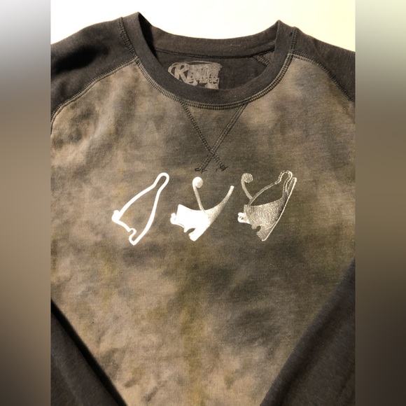 Raglan sleeve sweatshirt with Chrome Ancient Egyptian crowns sz Large Green Grey - Picture 7 of 16